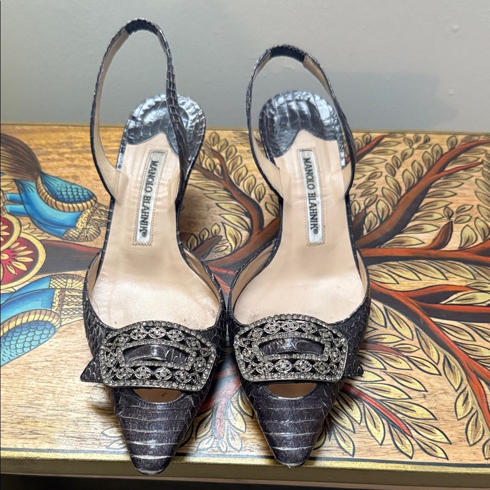 Manolo Blahnik Gray Embellished Heels